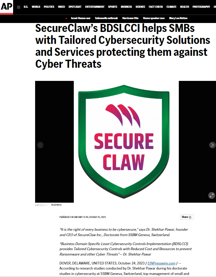 SecureClaw’s BDSLCCI helps SMBs with Tailored Cybersecurity Solutions and Services protecting them against Cyber Threats