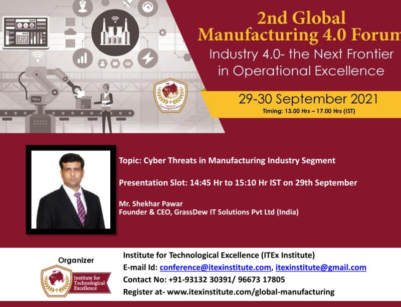 Speaker for 2nd Global Manufacturing 4.0 Conference Institute for Technological Excellence (ITEx)