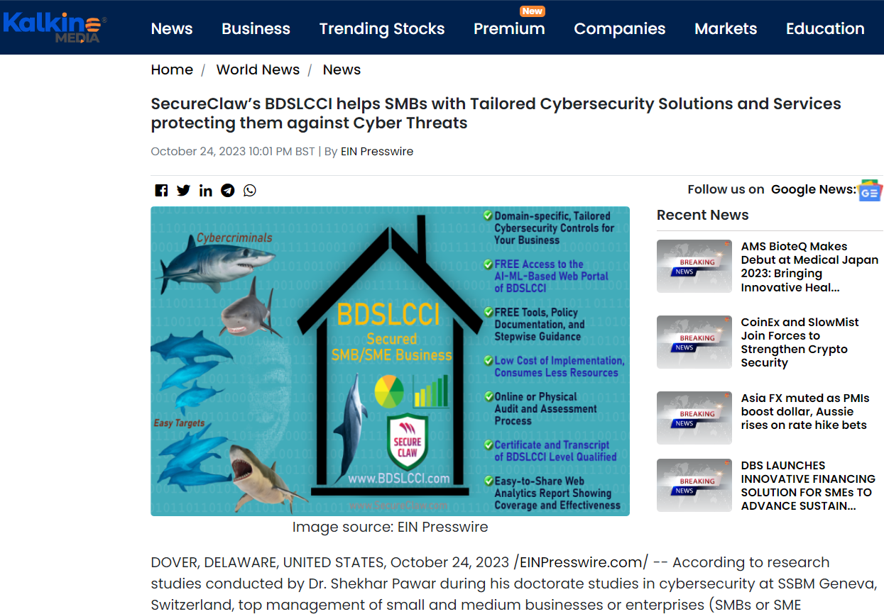 SecureClaw’s BDSLCCI helps SMBs with Tailored Cybersecurity Solutions and Services protecting them against Cyber Threats