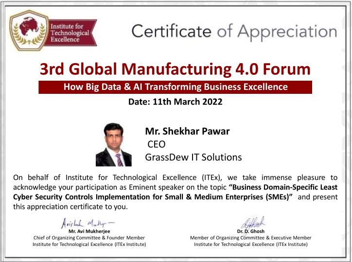 Speaker for 3rd Global Manufacturing 4.0 hybrid conference
