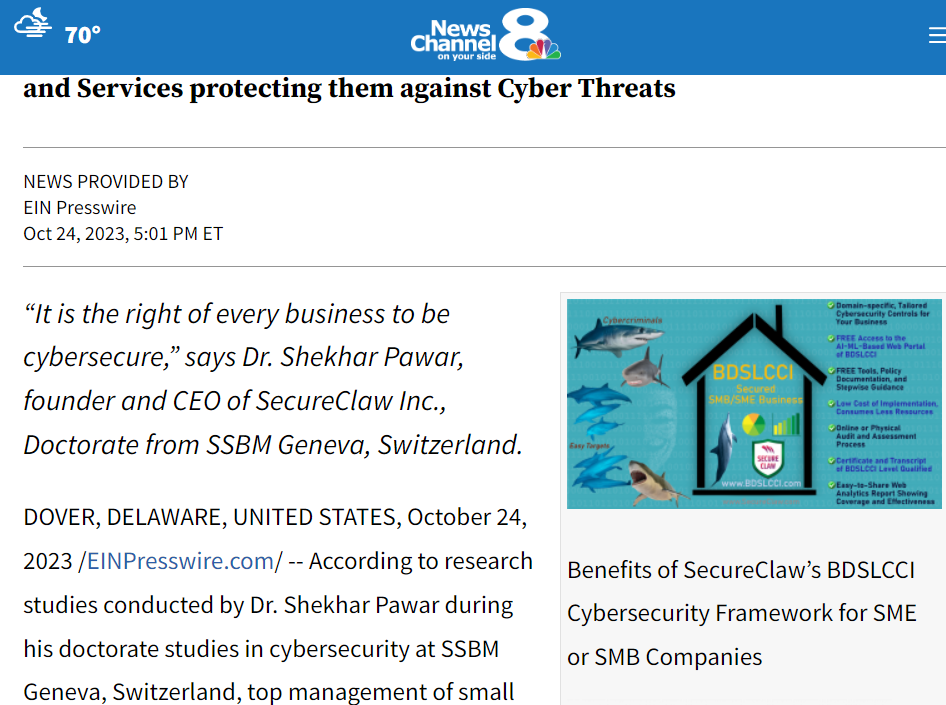 SecureClaw’s BDSLCCI helps SMBs with Tailored Cybersecurity Solutions and Services protecting them against Cyber Threats